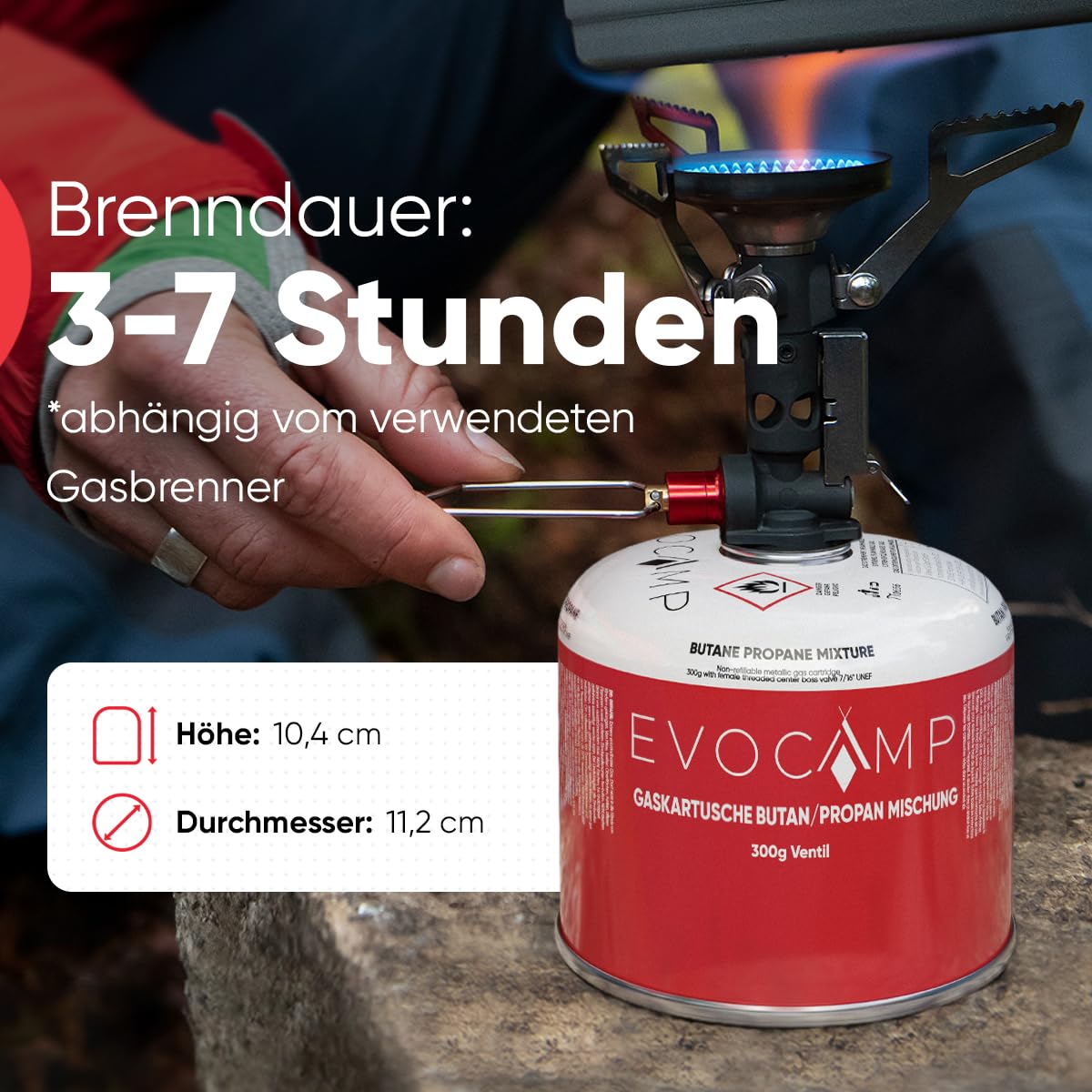 EVOCAMP 3x Propan Butan Gaskartuschen 300g, Schraubventil Eurogewinde 7/16", Ventilkartuschen 539ml mit Sicherheits-Verschlussautomatik, Gaskartuschen einsetzbar für Weber Grills Q100/1200-Serien