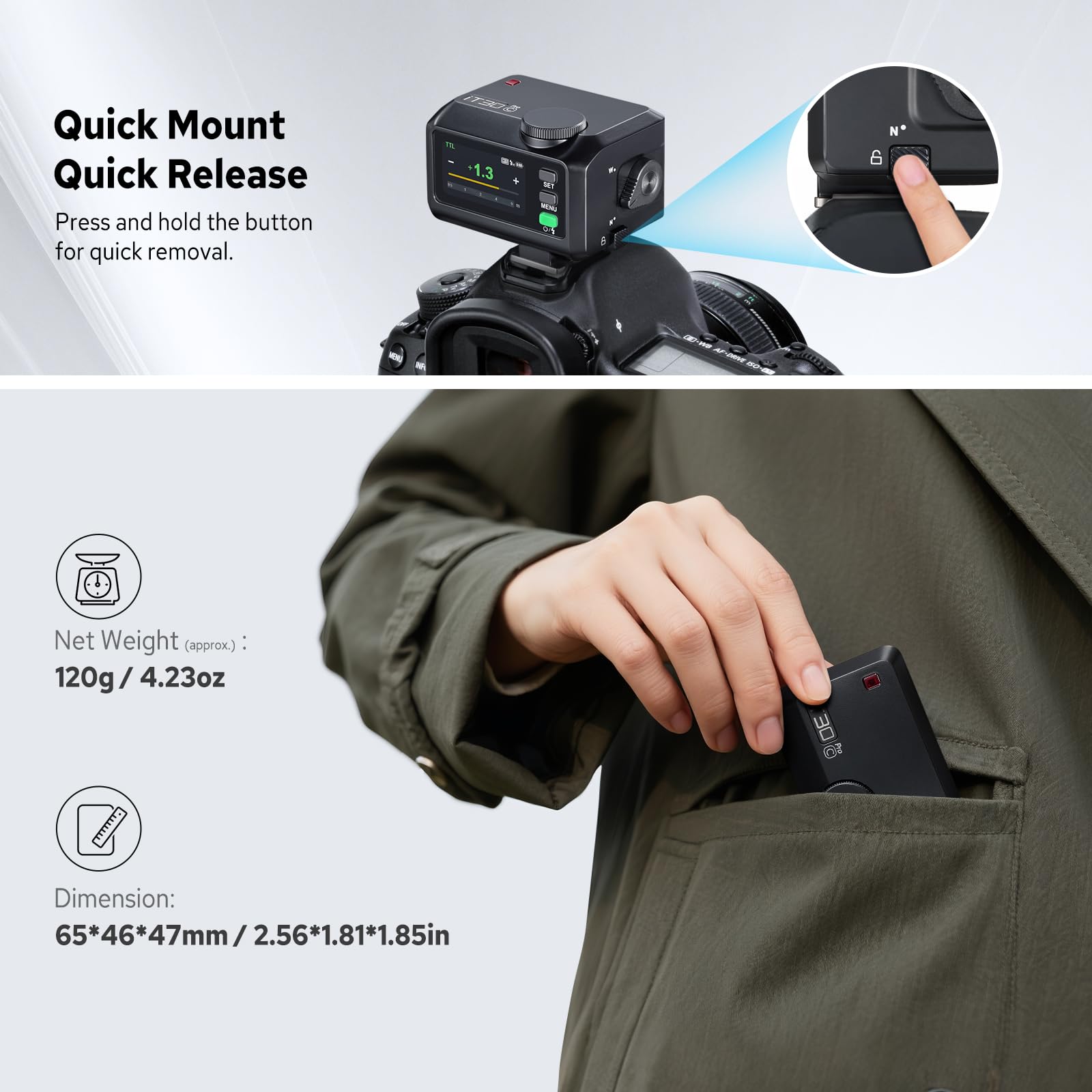 Godox iT30Pro C Flash pour Appareil Photo Canon, 2.4G TTL Mini Flash for Canon HSS 1/8000s, écran Tactile Couleur, 560 Flash de Pleine Puissance, Exposition Automatique TTL, Diffuseur Intégré