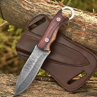 Custom Handmade Fixed Blade Hunting Knife - 9 Inch hand Forged Full Tang Knives For Hunting, Outdoor Camping, Hiking, Fishing, Bushcraft Knives With Leather Sheath. (Damascus - 1)