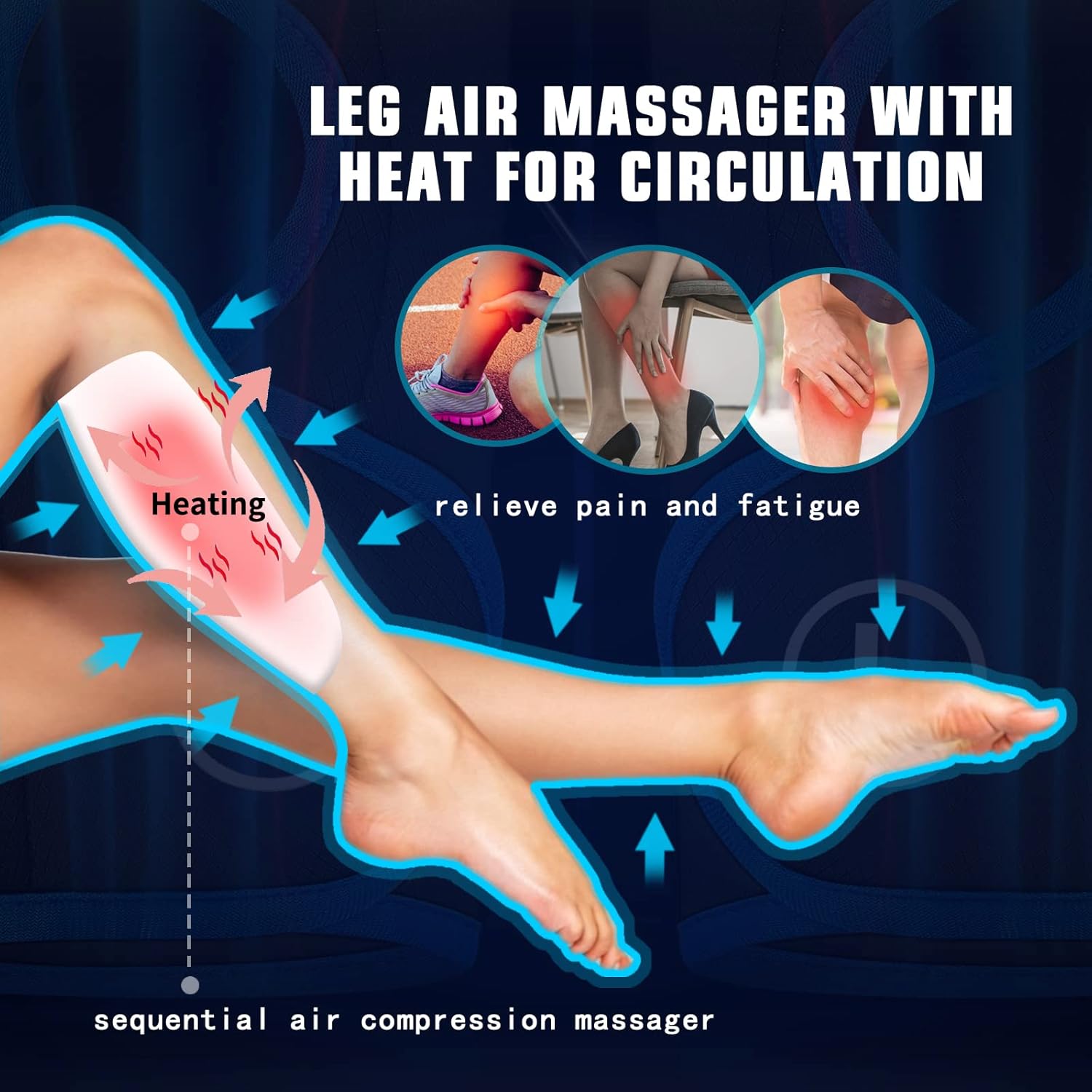 Rechargeable Leg Massager with Heat for Circulation Air Compression Pain Relief Calf Foot Massager Electric Machine Massage Handheld Controller 3 Intensities 3 Modes - Image 2