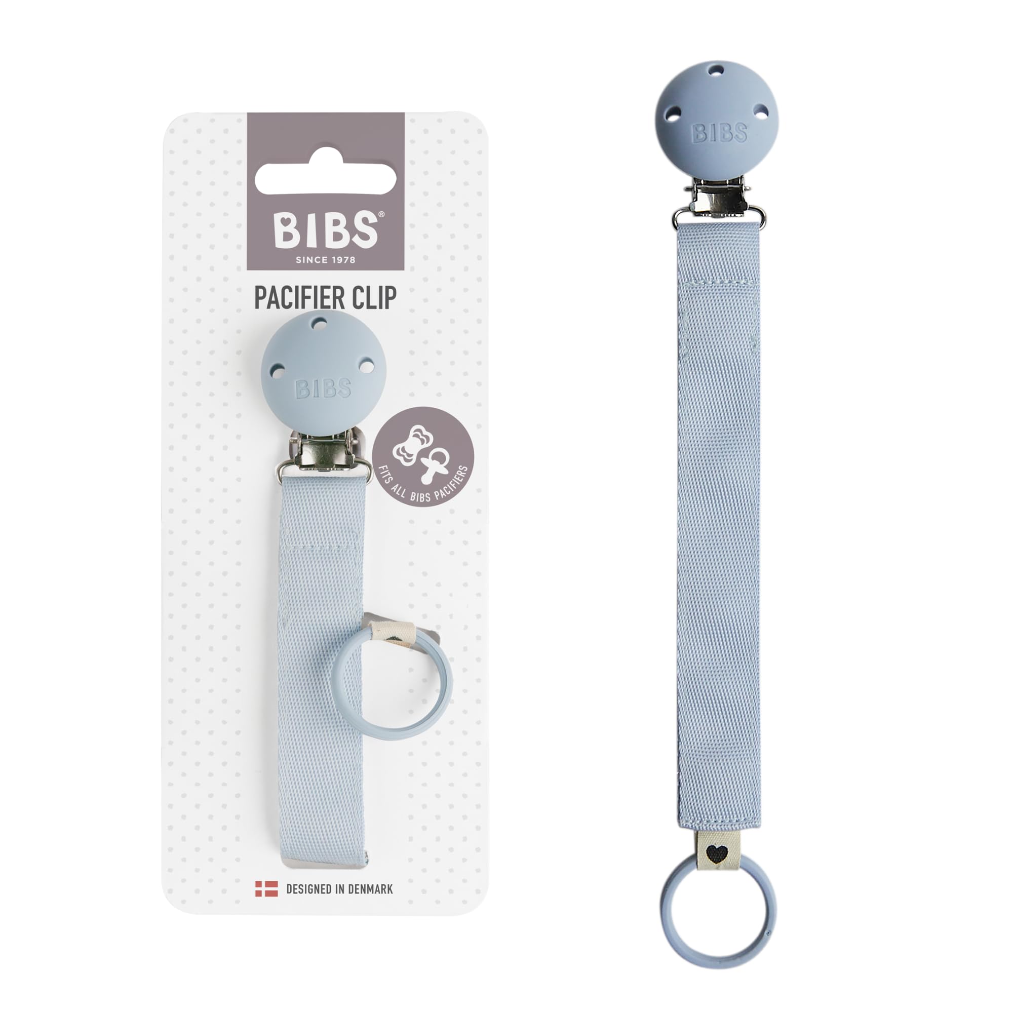 BIBS Schnullerband – Sichern Sie den Nuckel Ihres Babys mit einem Schnullerband aus strapazierfähigem Polyester und einem nickelfreien Metallclip – geeignet für alle BIBS-Sauger - Dusty Blue