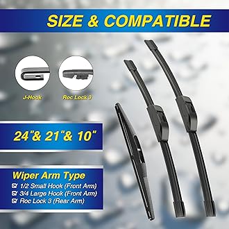 5 PLUS® Silicone Windshield Wipers Replacement for Mitsubishi Outlander Sport 2011-2023, RVR 2011-2017, ASX 2013-2015 Wiper Blades(Set of 3), Windshield Wiper Blades For My Car-24"/21"/10"