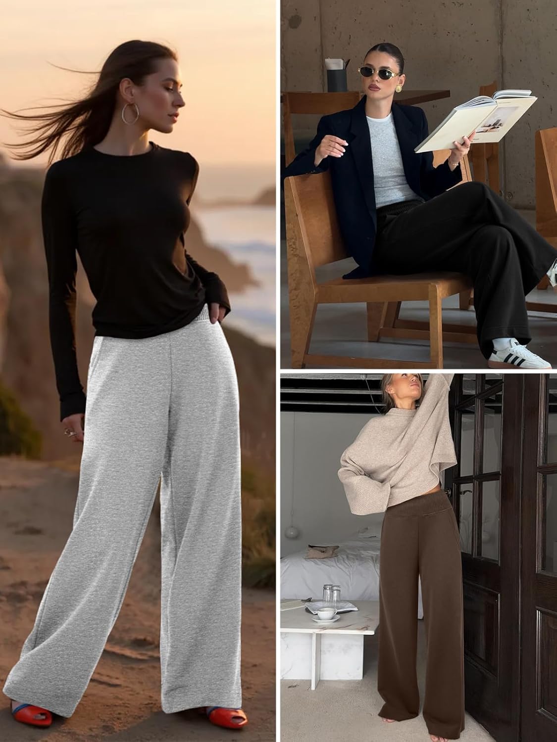 ATHMILE Women's Wide Leg Sweatpants High Waisted Baggy Lounge Pants with Pockets Drawstring Comfy Casual Athletic Palazzo