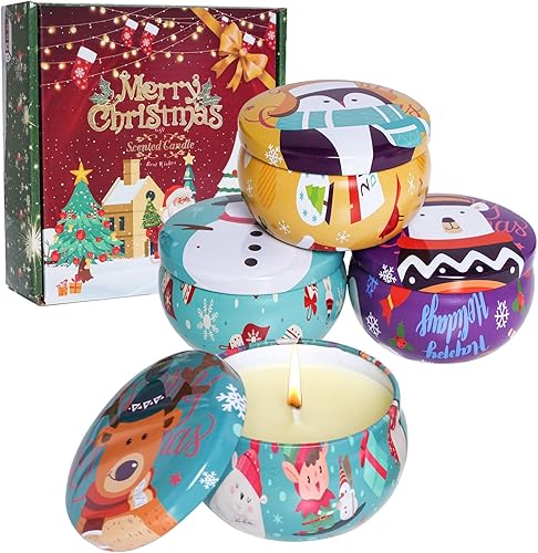 Juego de 4 velas perfumadas de Navidad, regalos para mujeres, velas de soja para aromaterapia, alivio del estrés, fiesta en casa, familia, amigos,