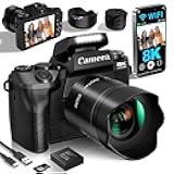 8K Digital Cameras for Photography, 64MP Vlogging Camera for YouTube with 4