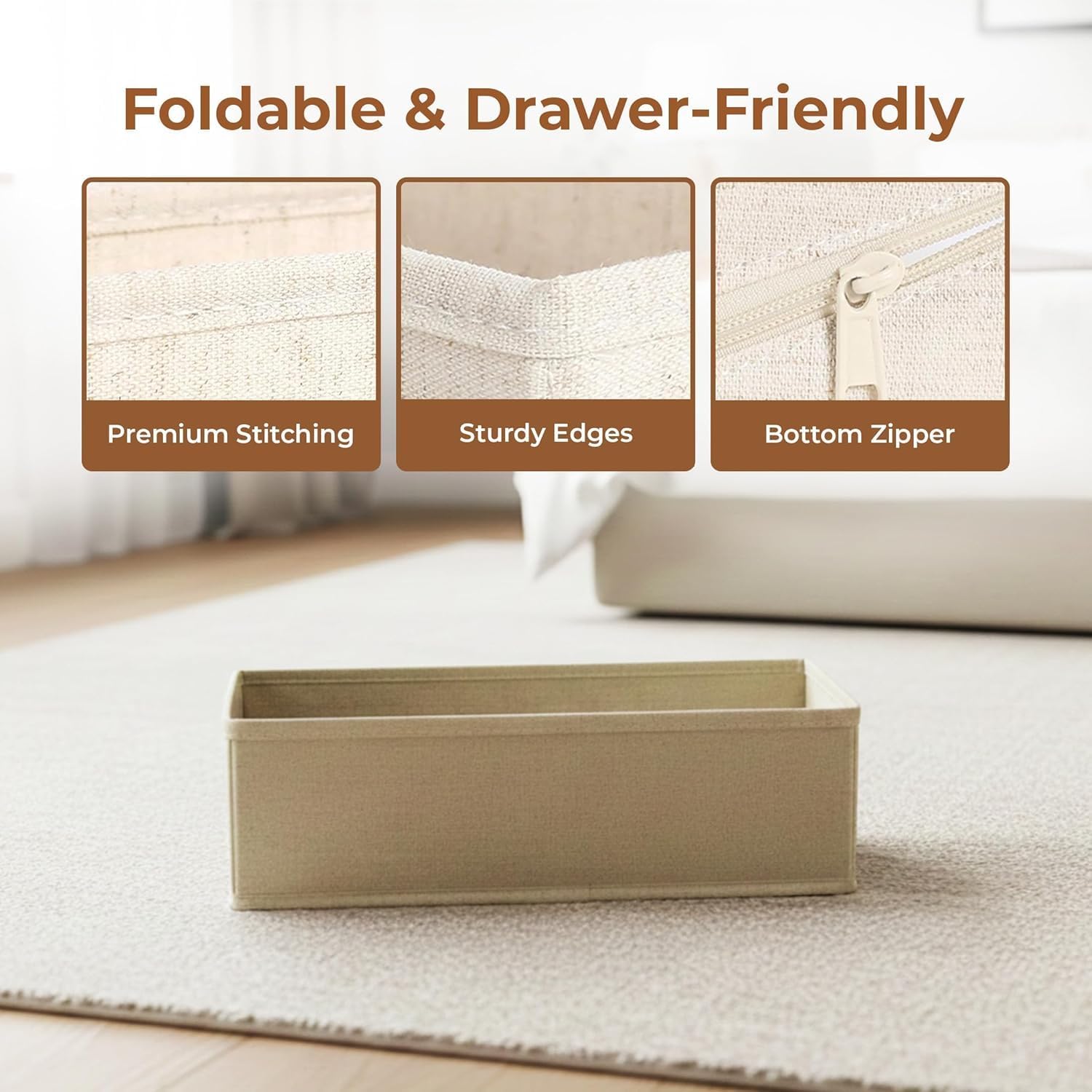 Drawer Organizers - Socks Organizer|Wardrobe Organizer For Socks,Bra,Panty,Lingerie,Ties Storage|Durable,Space-Saving Drawer Box For Household Use|Cotton Material (Pack Of 2),Cream