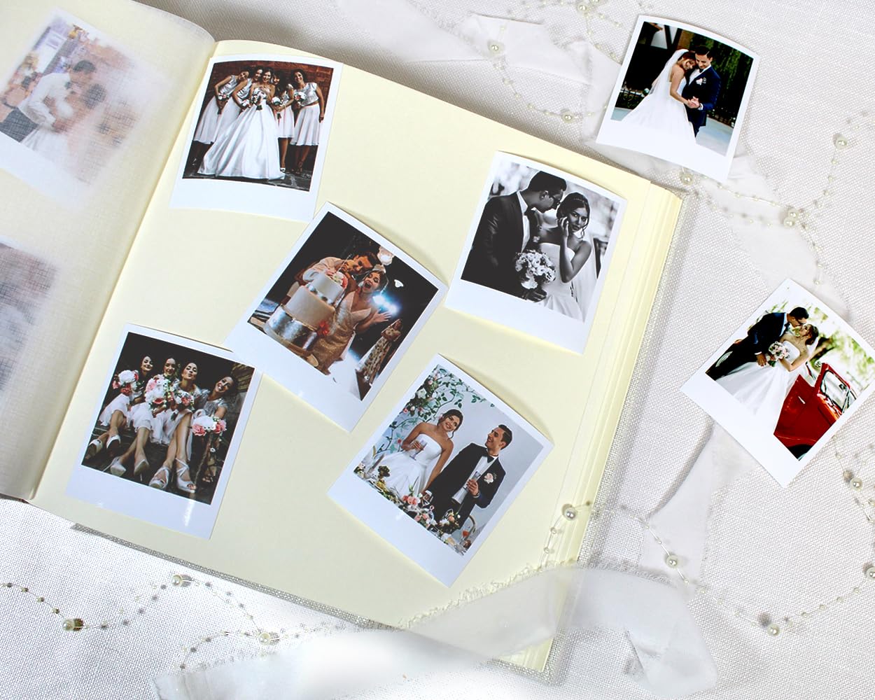 Álbum de fotos bordado, Álbum personalizable - para fotos para pegar - fotos polaroid - Tapa de lino - 60 páginas marfil con papel de seda (Lino, 30x30 60 pagine)
