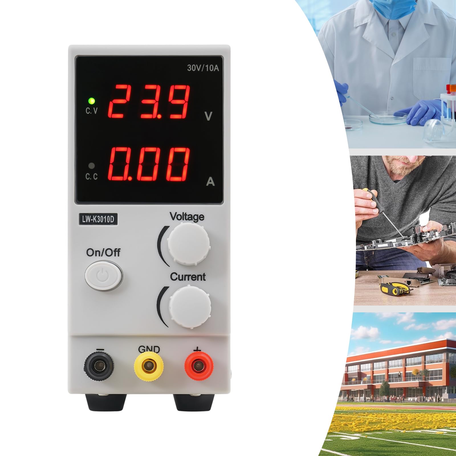 Zasilacz laboratoryjny 30 V, 10 A, regulowany zasilacz DC z wyświetlaczem LED, zasilacz laboratoryjny stabilizowany, zasilanie sieciowe z inteligentnym wentylatorem do warsztatu, testów, napraw