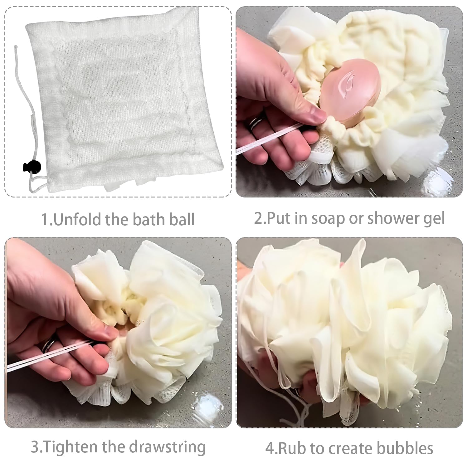 2-In-1 Bath Sponge, Shower Puff Loofah Shower Puff Loofah Sponge Bath Scrunchies Scrubbing and Cleaning - Image 3