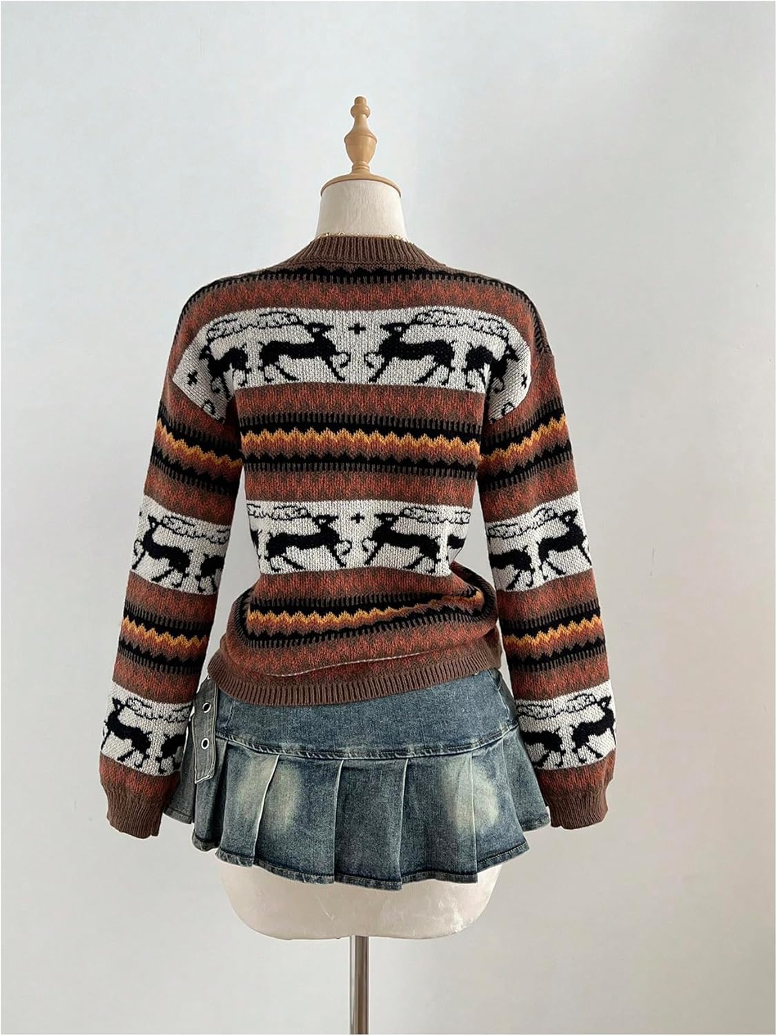 MakeMeChic Women's Striped Sweater Crewneck Long Sleeve Knitted Winter Cute Jumper Tops - Image 3