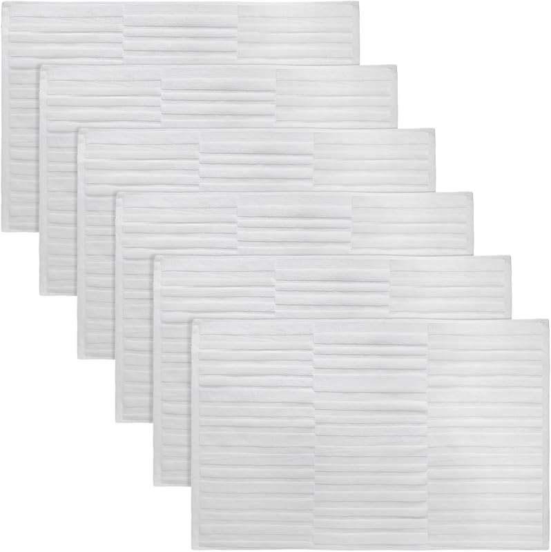 Tranqun 6 Pcs Bath Mat Towel Sets 31.5 x 19.7 Inches Absorbent Cotton Bath Mats for Bathroom Bathmats Washable Soft Fade Resistant Cotton Bath Rug for Shower Bathroom Floor Hotel Spa Bathtub White