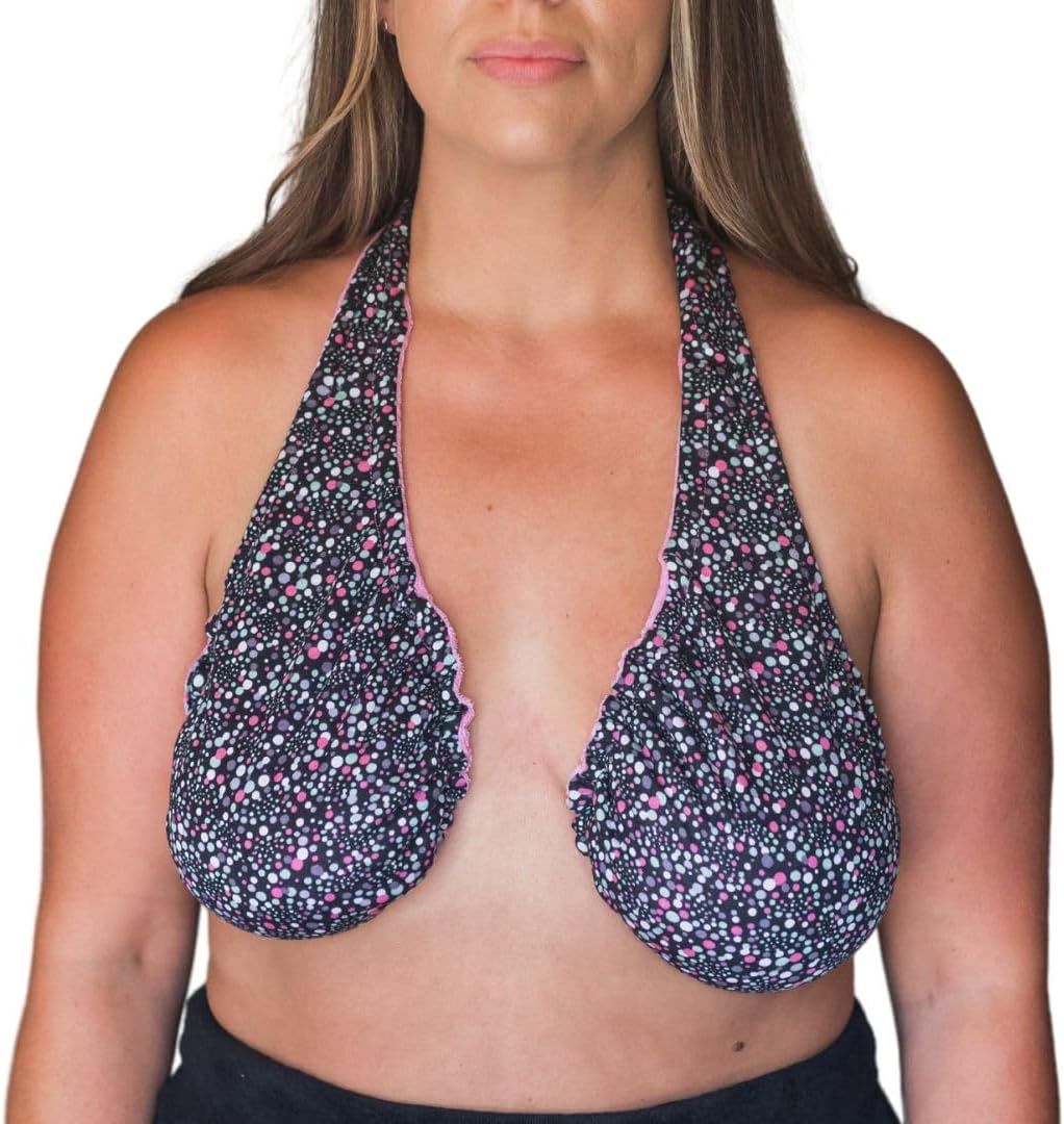 Ta-Ta Towel-Lounge Bra for your Ta-Ta's,Sweat Absorber & Wearable Towel Bra - Breathable, Lightweight, Soft, Reversable,Bubble Print- Large
