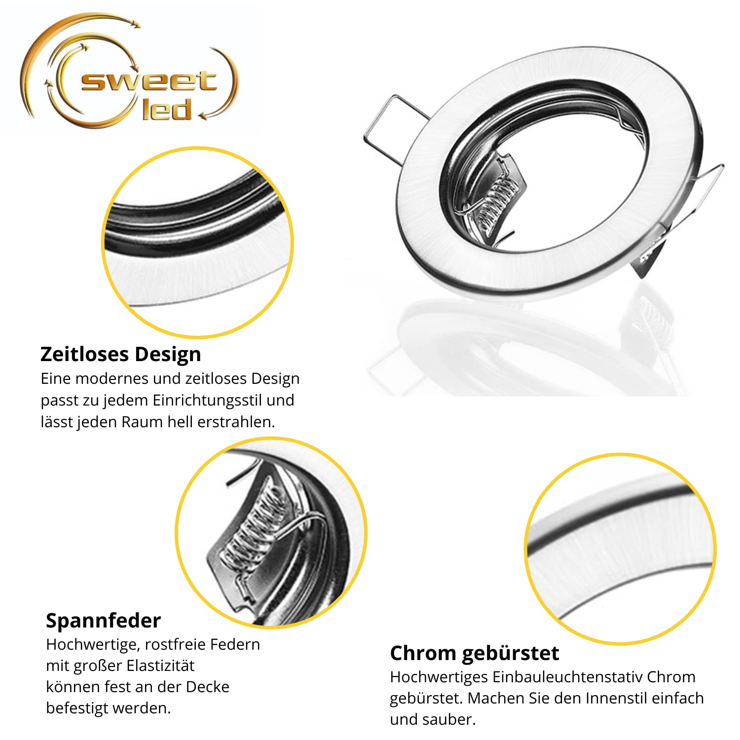 Lot 10 Spots Encastrables GU10 Chrome Brossé Sweet Led - Cadres Avec Douilles Céramique