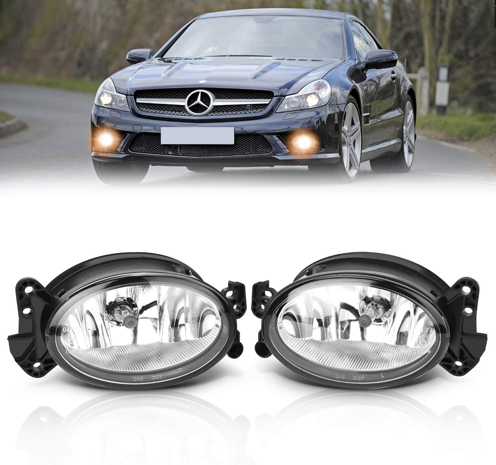 TangMiGe Fog Lights for Mercedes Benz C250 C350 CLS500 E320 E350 E550 G550 G55/G63/G65/R63/SL55 AMG GL320 GL450 GL550 ML320 ML350 ML450 ML550 R320 R500 SL500 SL600 2006-2015, 2PCS, Clear Lens