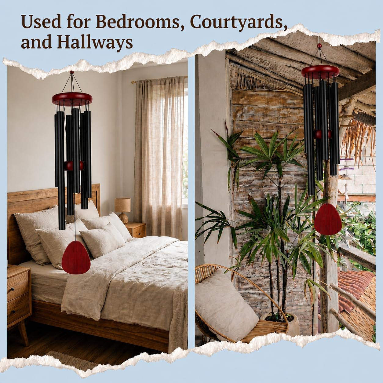 Aluminum Wind Chimes for Outdoor Garden and Yard with Soothing Deep Tones, Creates a Peaceful Ambiance with Sophisticated Wind Catcher, Ideal Calming Gift for Families (Black, 37 Inches)