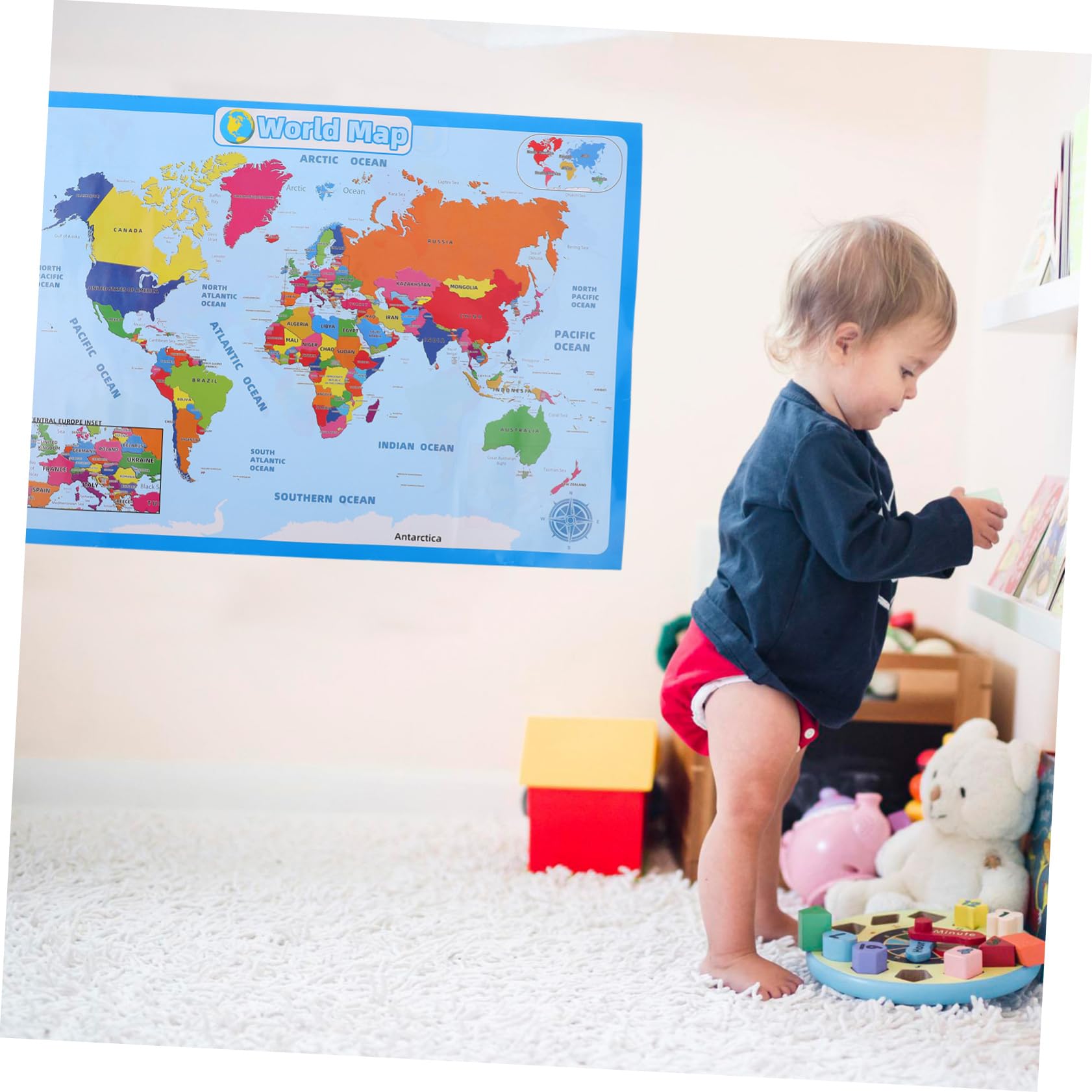 TEHAUX 3blätter Weltkarte Junge Mädchen Lernposter Abwischbar Leicht Kompakt Für Kindergarten Schule Fördert Interesse Wissen Über Länder Bunte Designs Für Spielerisches Lernen