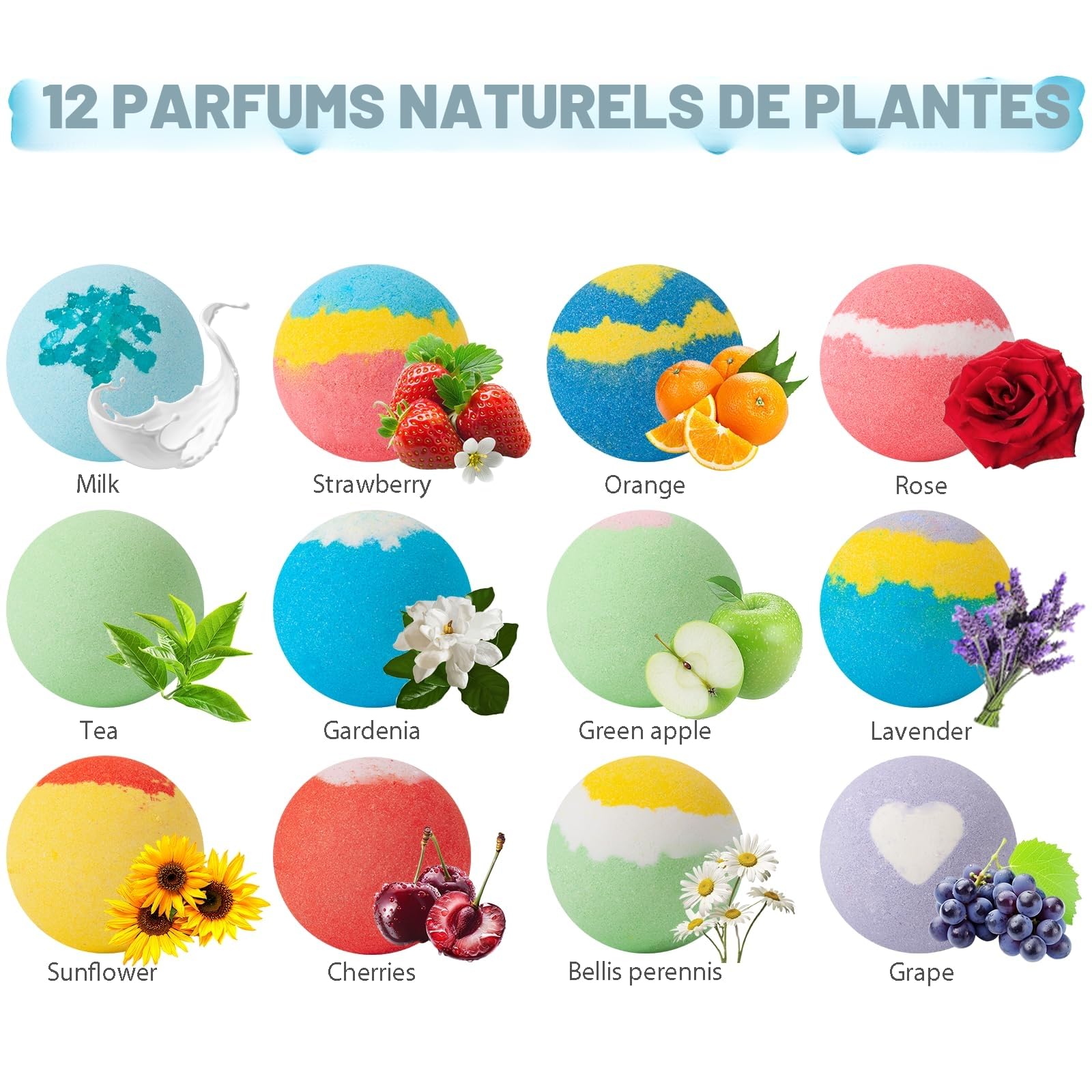 12 x Bombes de Bain pour Enfants, Contenant le jouet surprise à l'intérieur, Bombes de Bain Moussantes Organiques Naturelles, Ami des Végétaux et Sans Cruauté, Cadeau pour les Garçons et les Filles