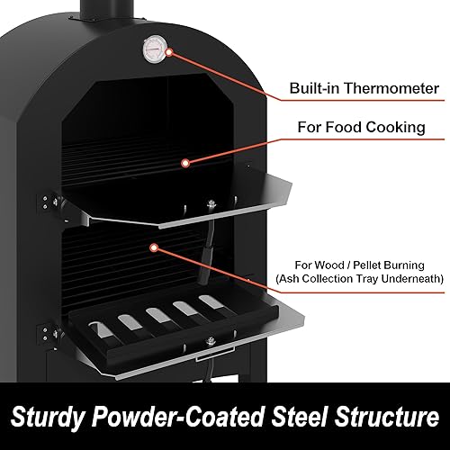 Miniatura 5 de Xilingol Parrilla ahumadora, parrilla de pellets de madera y ahumador con termómetro integrado, parrilla multifuncional para ahumar barbacoa de