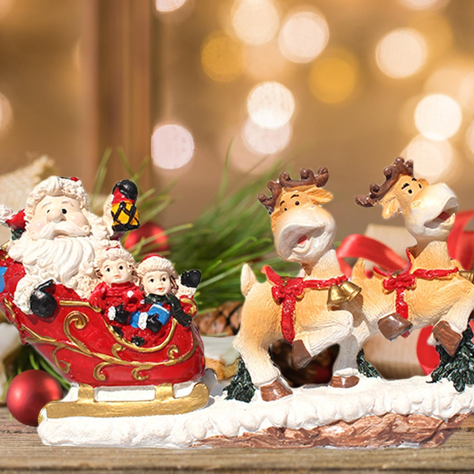 Amazon.co.jp: サンタの置物、サンタクロースの像 | ヘラジカとそりに