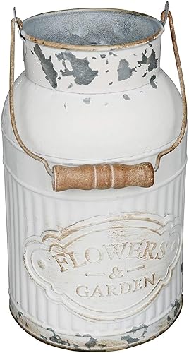 VANCORE Shabby Chic - Jarrón de metal para leche, jarrones de metal para decoración, cubo de flores rústicas, jarrones decorativos de granja