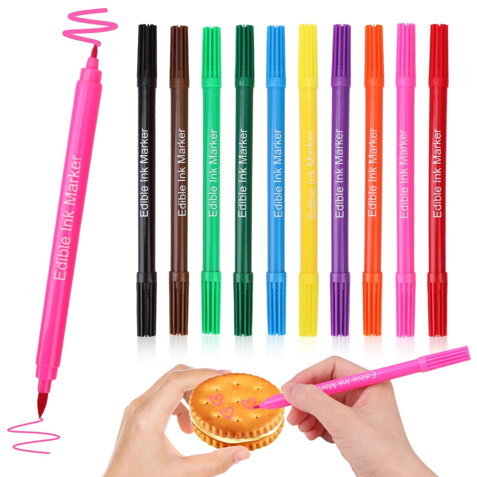 Rotuladores Comestibles Doble Punta, Rotulador Tinta Comestible para Fondant, Pasteles, Decoración de Repostería