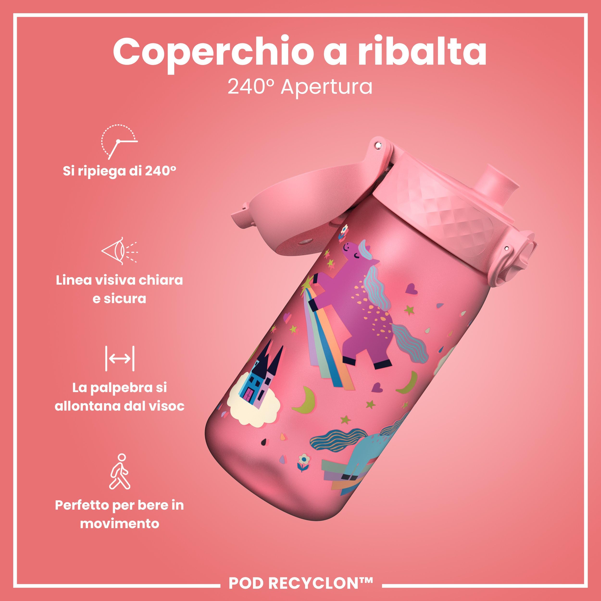 Borraccia ION8 Per Bambini 350 Ml - Design Unicorno, Antigoccia, Senza BPA, Lavabile In Lavastoviglie - Foto 2