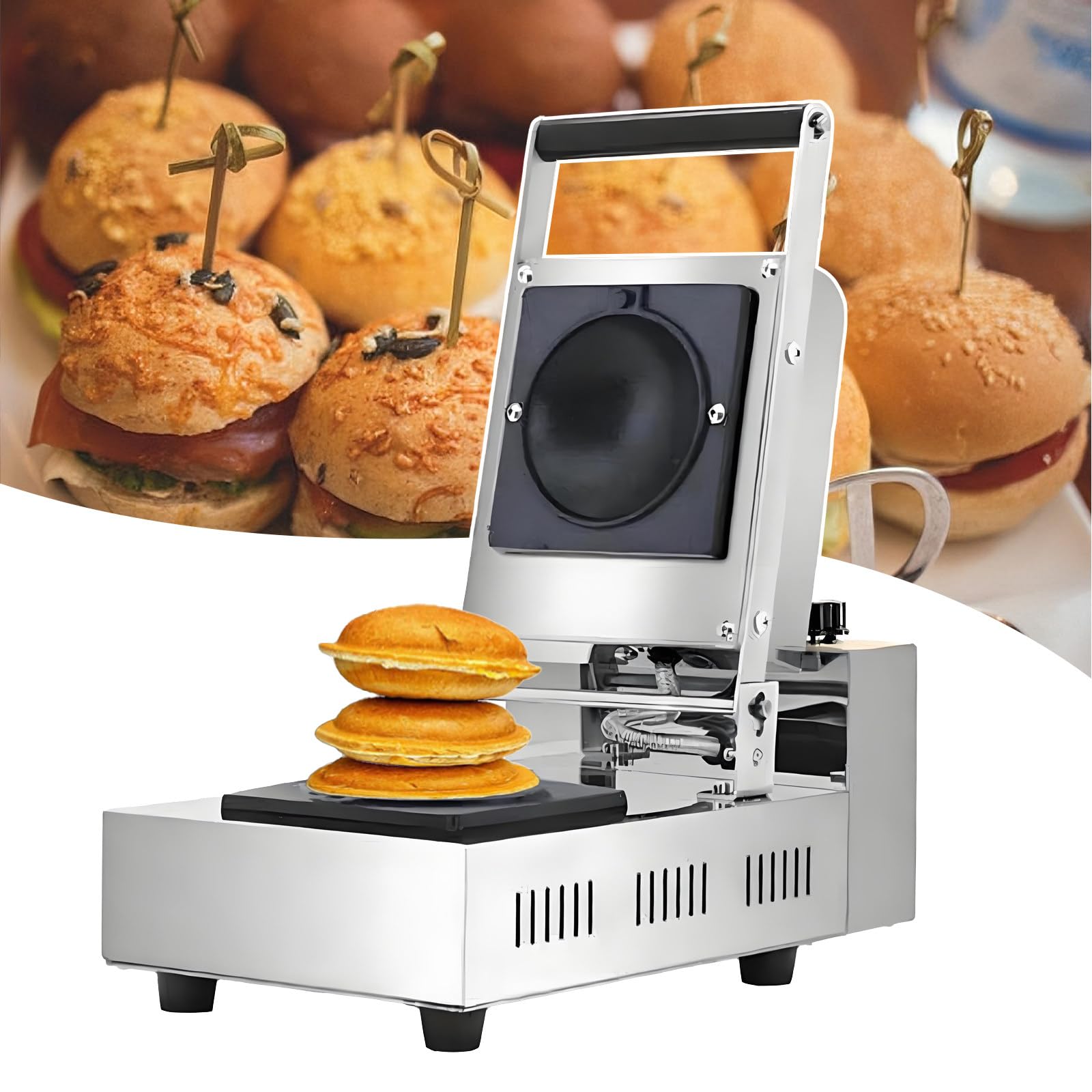 Maszyna do Burgerów UFO - Elektryczna Wafelnic do Lodów Burgerów z Kontrolami Timera i Temperatury oraz Trwałą Powłoką Nieprzywierającą dla Food Trucków & Piekarni