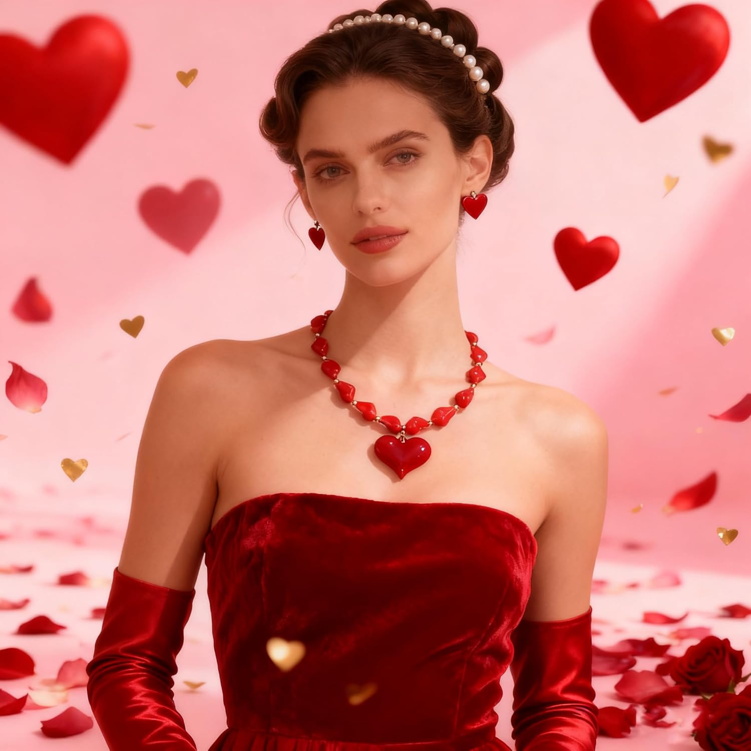 YUJIE Chunky Heart Penadnt Necklace for Women- Exaggerated Statement Puff Heart Necklace with Acrylic Beaded Chain - Image 3