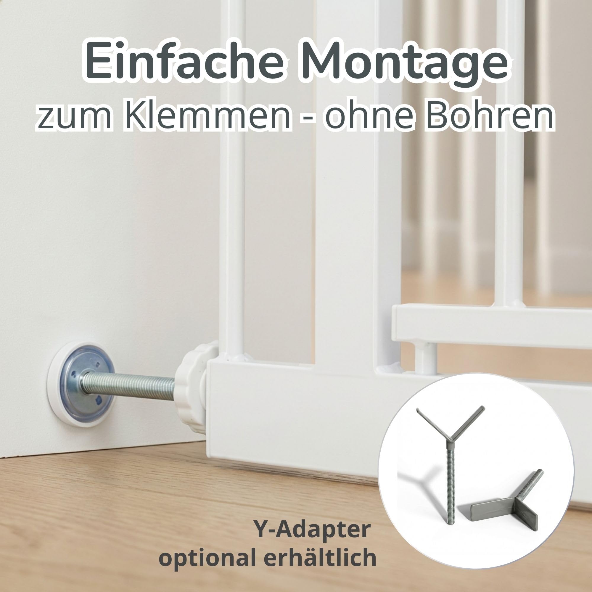 Cleo Treppenschutzgitter ohne Bohren | Kinderschutzgitter Tür & Treppe 89-96 cm | Auto-Close | 3-Schritt-Sicherung | beidseitig öffnend | verlängerbar bis 165 cm