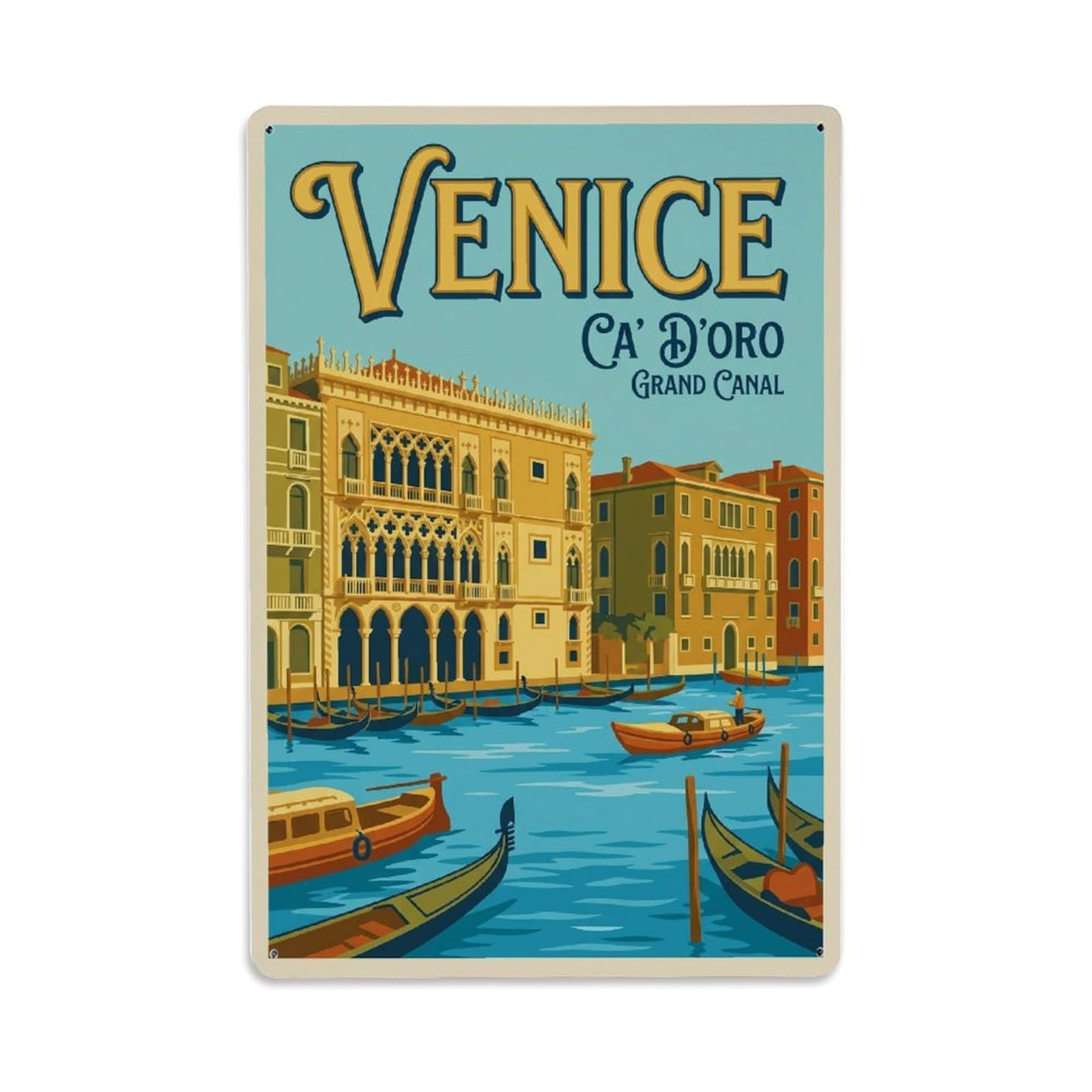 Vintage Travel Venice Ca D Oro Golden Palace Gothic Clean Italy Metal Tin Sign Plaque Wall Decor for Cafe, Club Bar, Office, Home Garden Metal Poster 8x12Inch