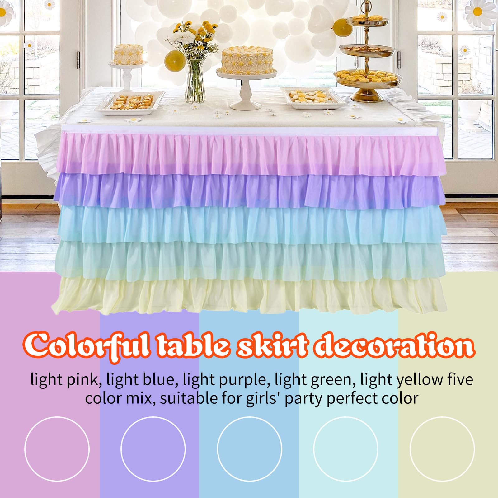 Pleated Table Skirt Tablecloth for Rectangle Table Colorful Chiffon Table Ruffle With Fastener and Hook Multi Layers Draping Table Tutu for Home Party Decor