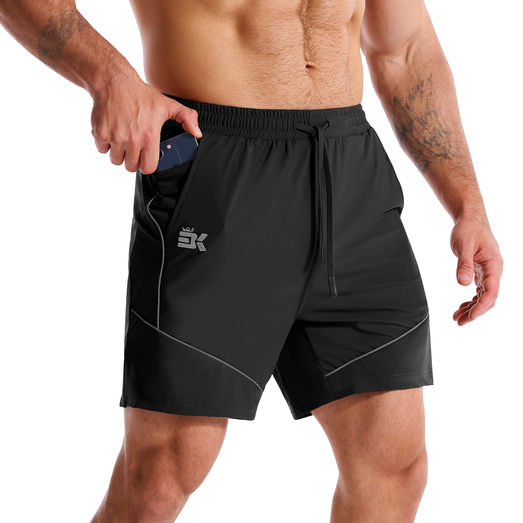 BROKIG Herren Sport Shorts Schnell Trocknend Laufhose Herren Kurz Gym Workout Kurze Hose mit Reißverschlusstasche