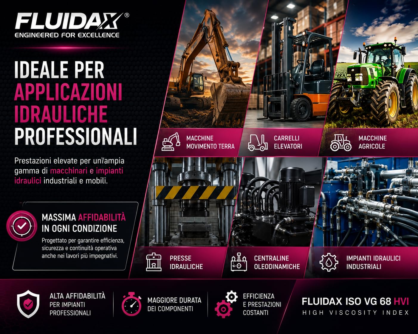 Olio Idraulico ISO VG 68 HVI 5L – Olio Oleodinamico HVLP ad Alto Indice di Viscosità – Antiusura, Antiossidazione e Anticorrosione – per Macchine Agricole, Movimento Terra e Sistemi Idraulici