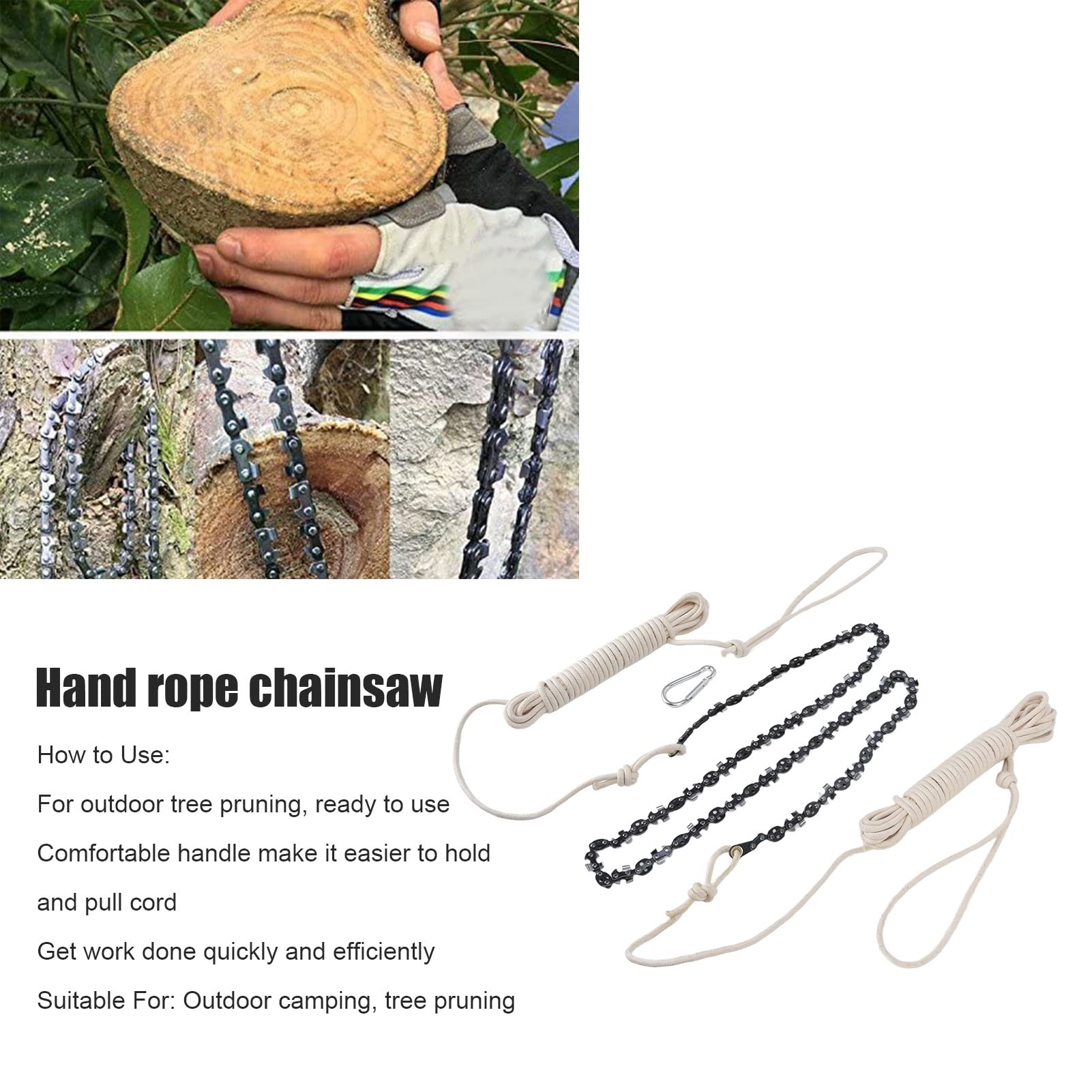 48 Inch High Reach Tree Hand Rope Chain Saw Cuts Branches Easily, Blades on Both Sides so No Matter How it Lands Comes with Ropes, Throwing Weight Pouch Bag