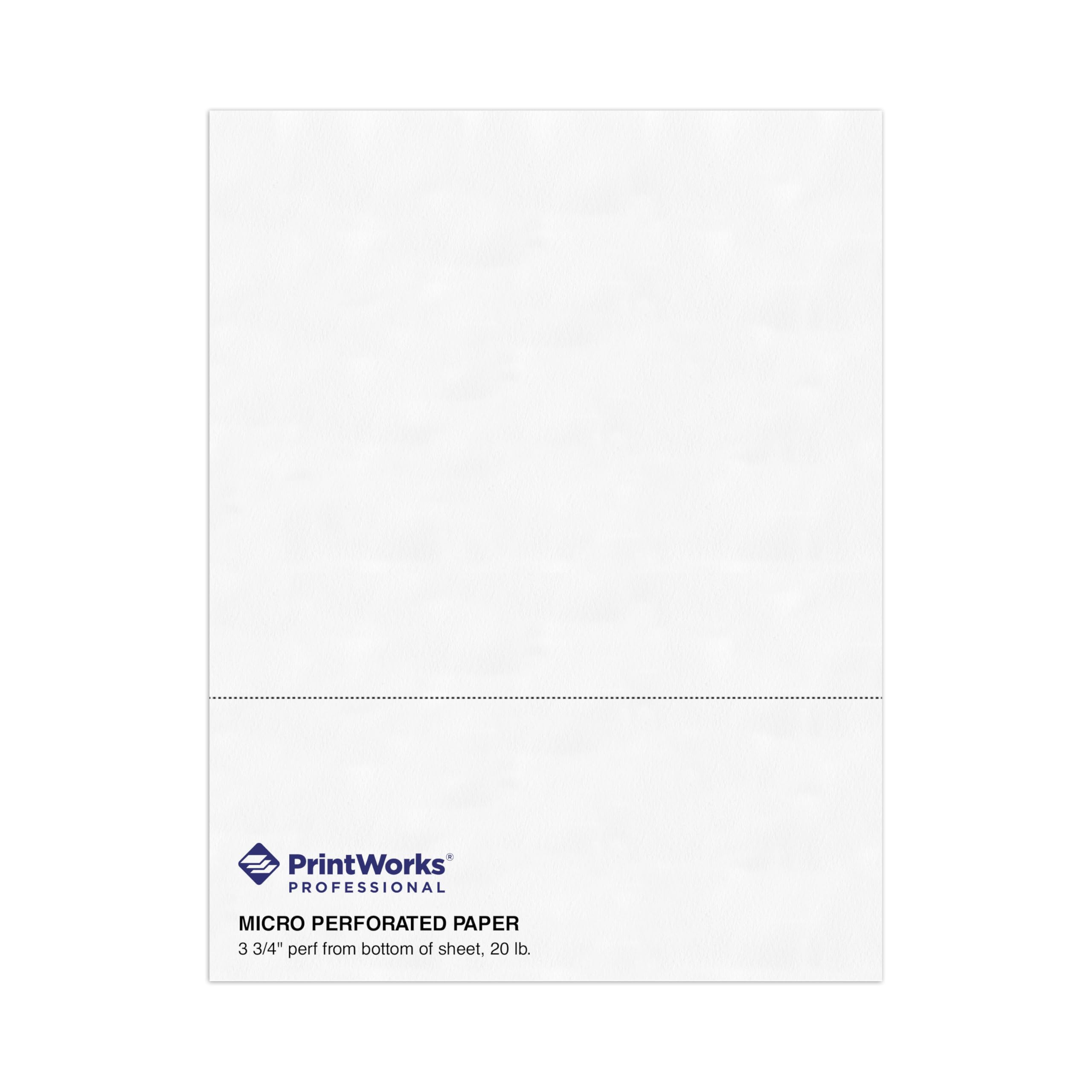 PrintWorks Professional 3 3/4" Horizontal Perforated Paper 8.5” x 11” - Perfect For W-2, 1099, & Statement Use - Made in the USA - 500 Sheets - 20 lb - Printer Compatible - White (04331)