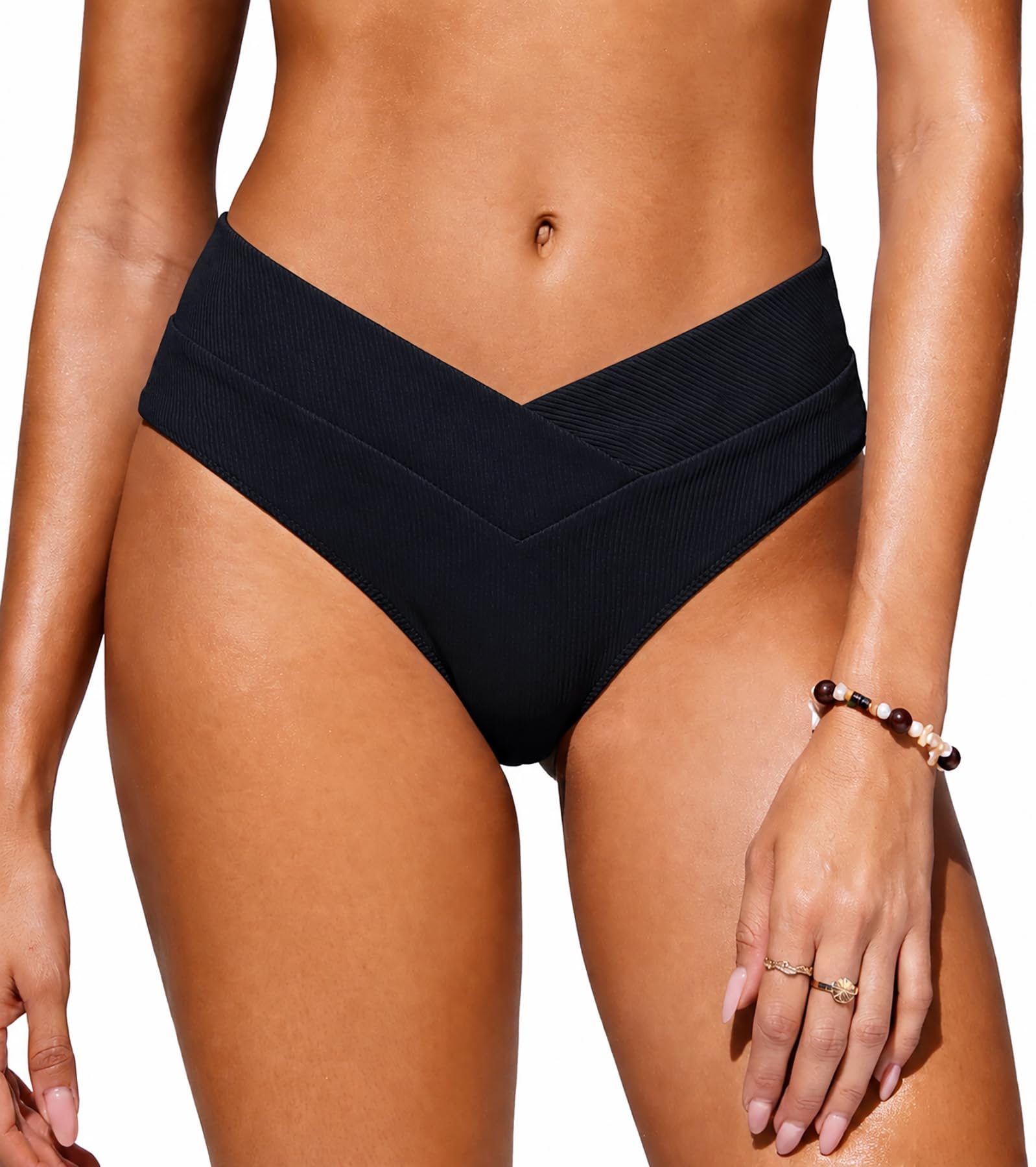 Women's V Cut High Waisted Bikini Bottom Ribbed High Cut Cheeky Swimsuit Bathing Suit Bottoms-image-44