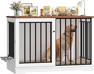 FirFurd Hundekäfig Möbel 120cm breit Hundebox für Zuhause Hundehütte XXL Hundekäfig aus Metall und Holz Hundebox für große Hunde 120 x 90 x 60 cm Braun & Weiß product image