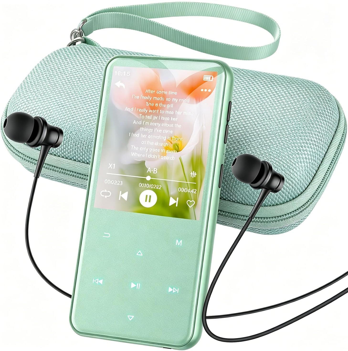 AGPTEK Verde Reproductor MP3 de 64 GB con Funda,Bluetooth 5.3 con Pantalla TFT a Color de 2,4 Pulgadas, Reproductor de música HiFi para niños con Altavoz, Botones táctiles, Radio FM, E-Book