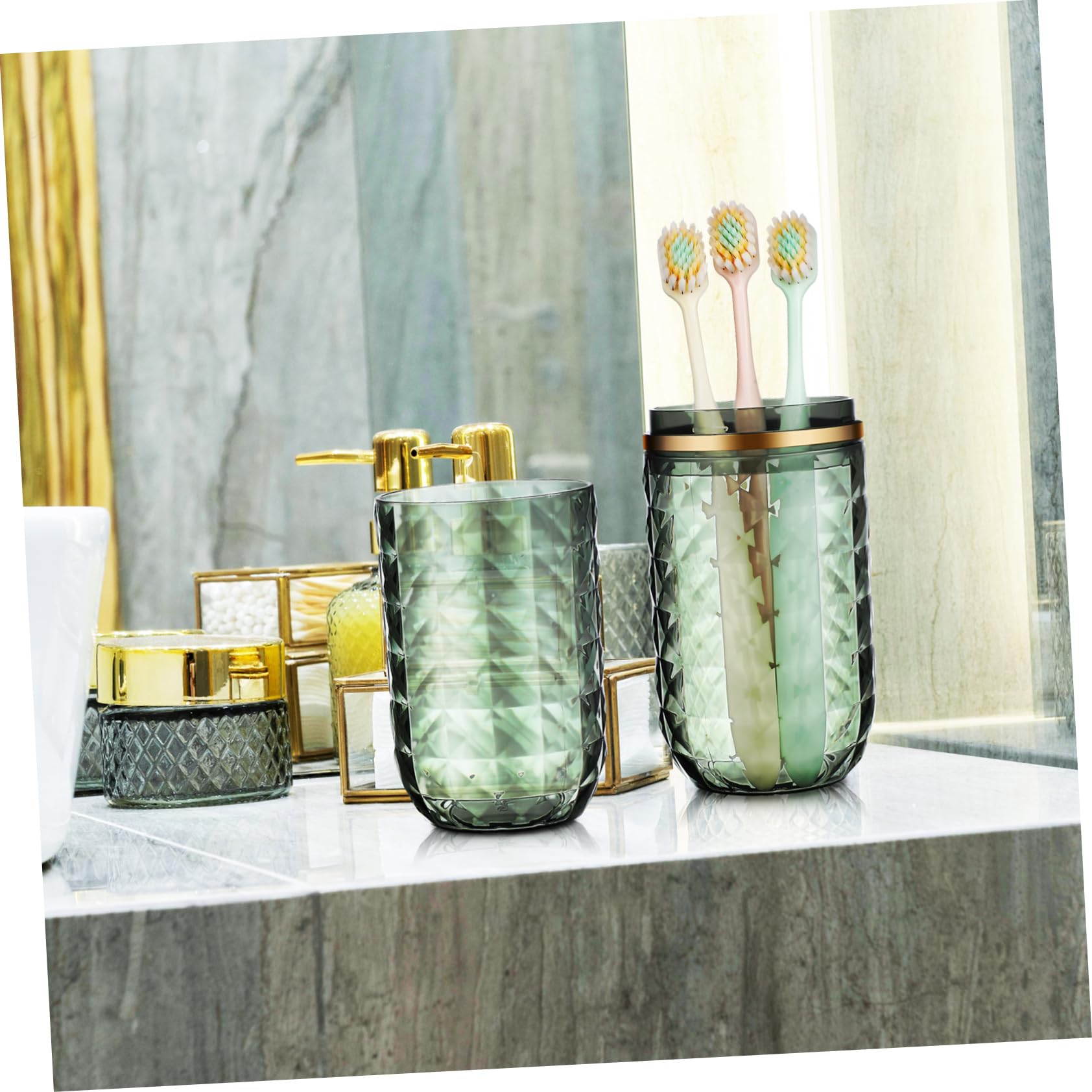 KOCKSHION Mouthwash Tumblers Toothbrush Holder Travel Case Stylish Dual Function Design for Easy Carrying Lightweight Reusable Organizer for Travel School and Home Use