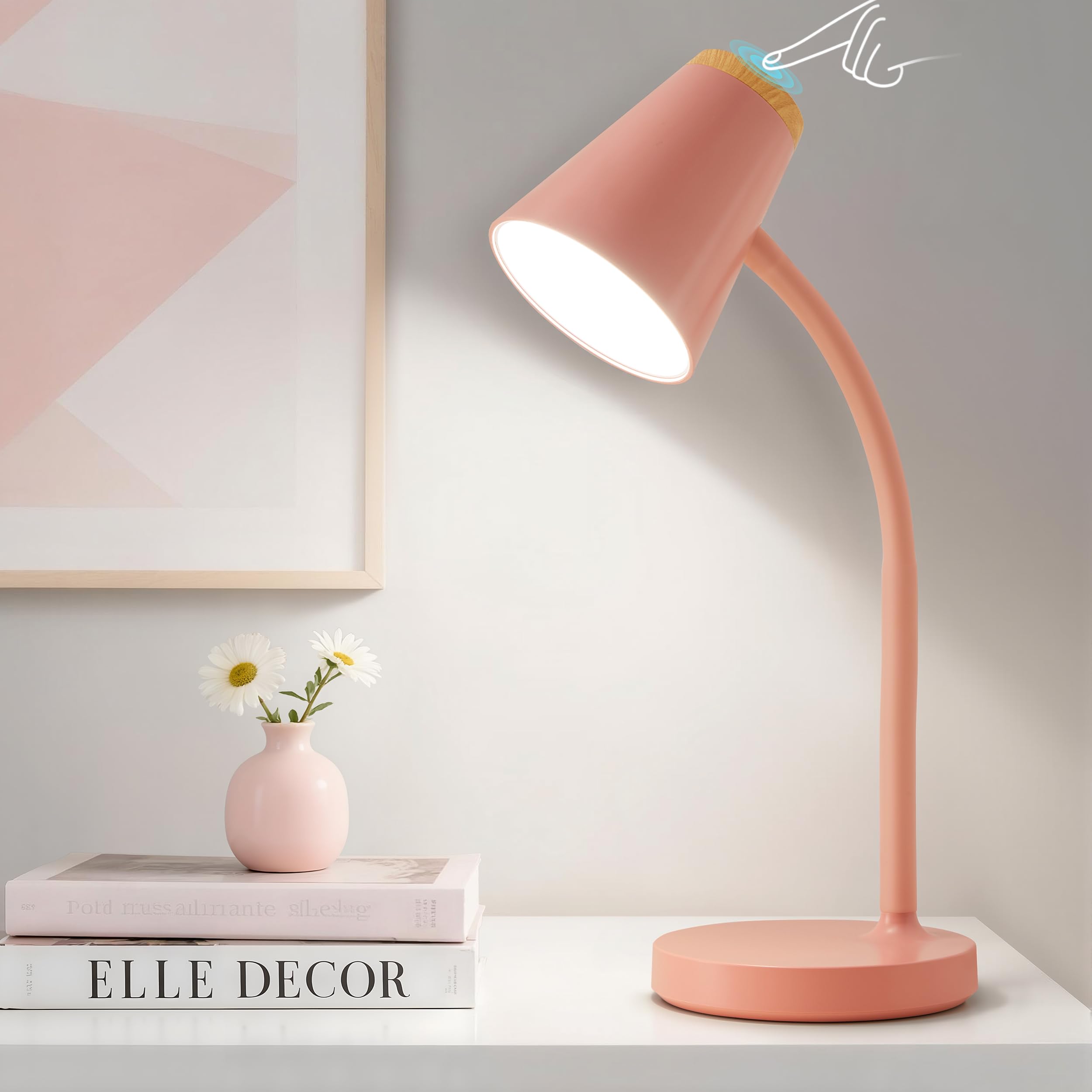 GyroVu Schreibtischlampe LED, Touch Tischlampe Dimmbar Augenschutz, Flexibler Gänsehals Desk Lamp für Kinder, Leselicht für Schlafzimmer, Nachttisch, Studierzimmer, Büros