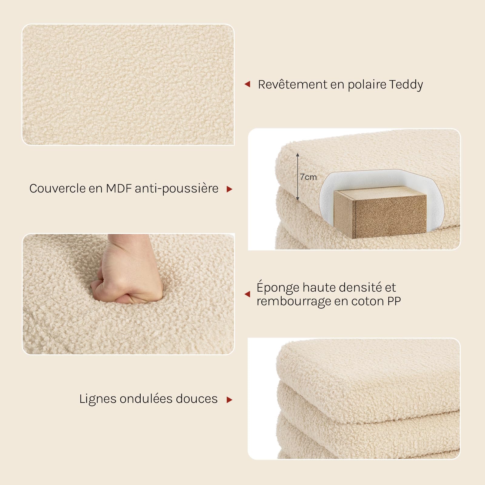 WOLTU Tabouret de Rangement Pliant, Pouf Coffre, en Polaire Teddy