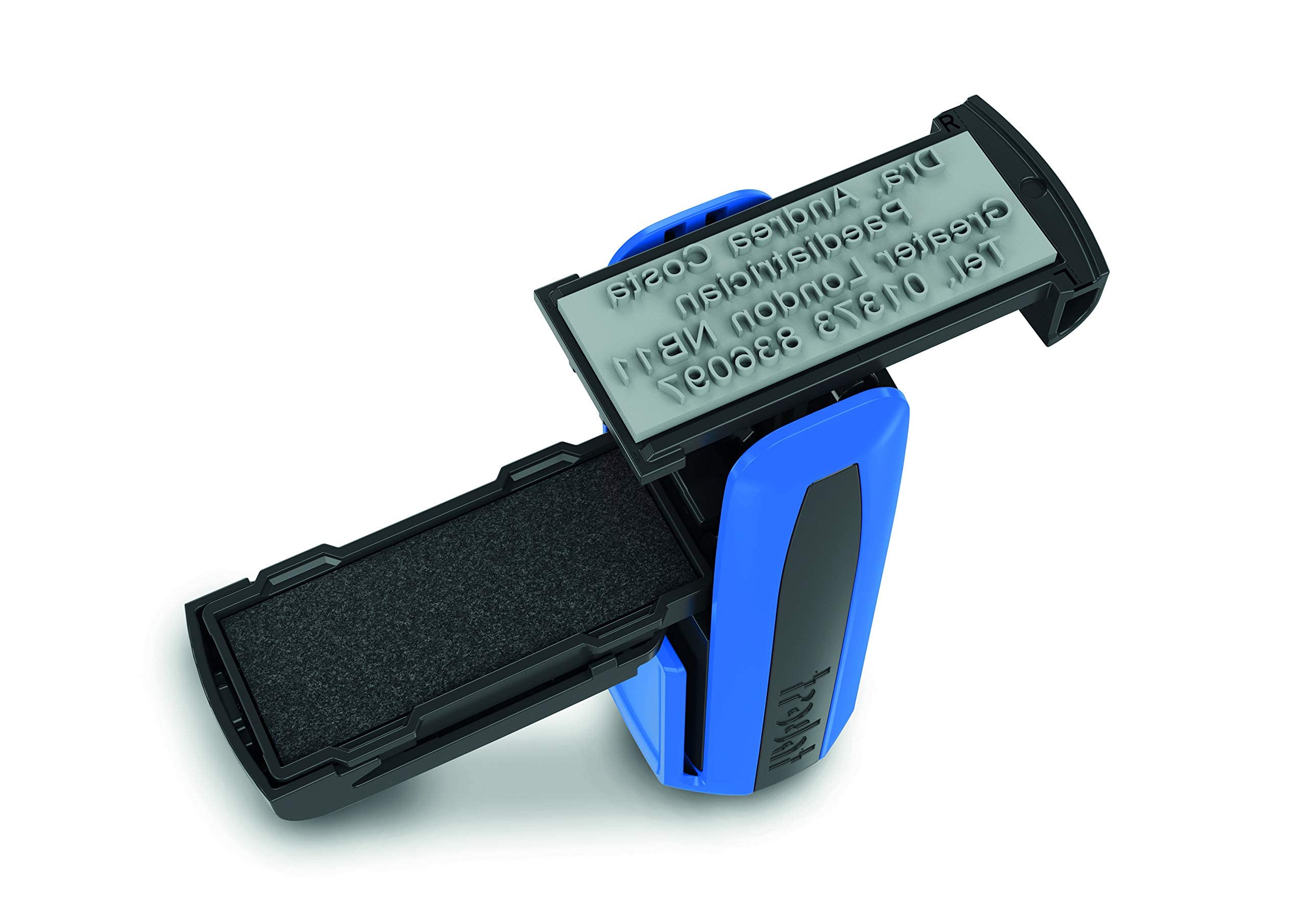 Trodat 9512 - Timbro personalizzato personalizzato con stampa tascabile, dimensioni: 47 x 18 mm, per 5 righe di testo (nero/blu)