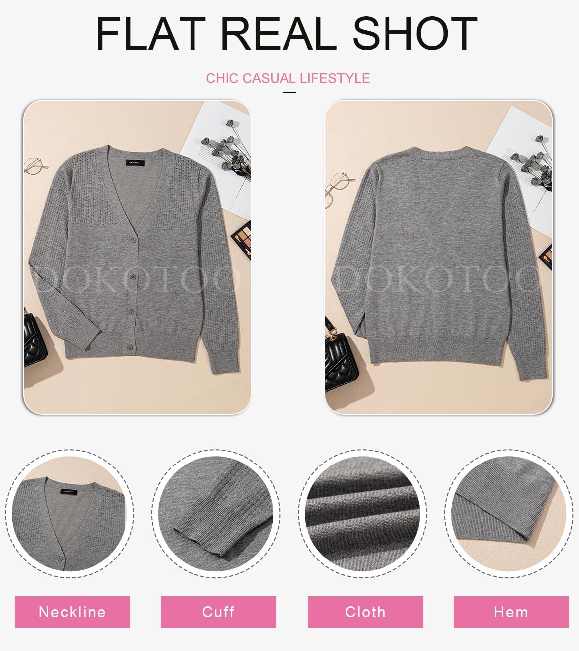 Dokotoo Womens Cardigan Wool Blend Long Sleeve Button Down Sweaters for Women Casual Hollow Out Knit Tops - Image 3