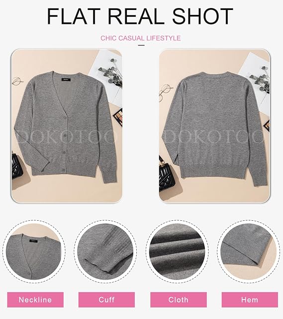 Dokotoo Womens Cardigan Wool Blend Long Sleeve Button Down Sweaters for Women Casual Hollow Out Knit Tops