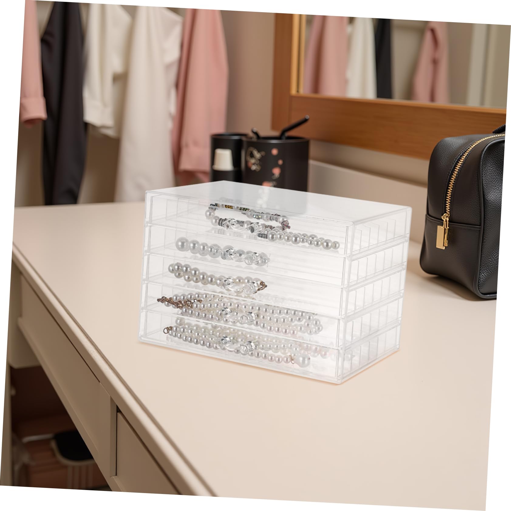 VALICLUD Organizador de Collares y Diseño Antienredos 5 Cajones Transparentes de Plástico Gran Capacidad Caja Joyero para Mujer y Niña para Collares y Cadenas
