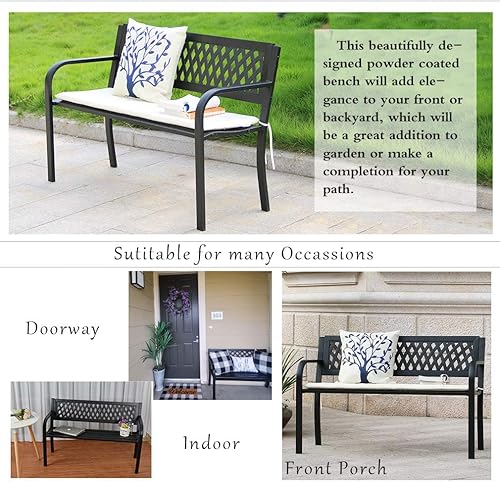 Miniatura 6 de Banco de patio - Banco de jardín de metal para exteriores con reposabrazos, 480 libras, hierro fundido, marco de acero resistente, color negro