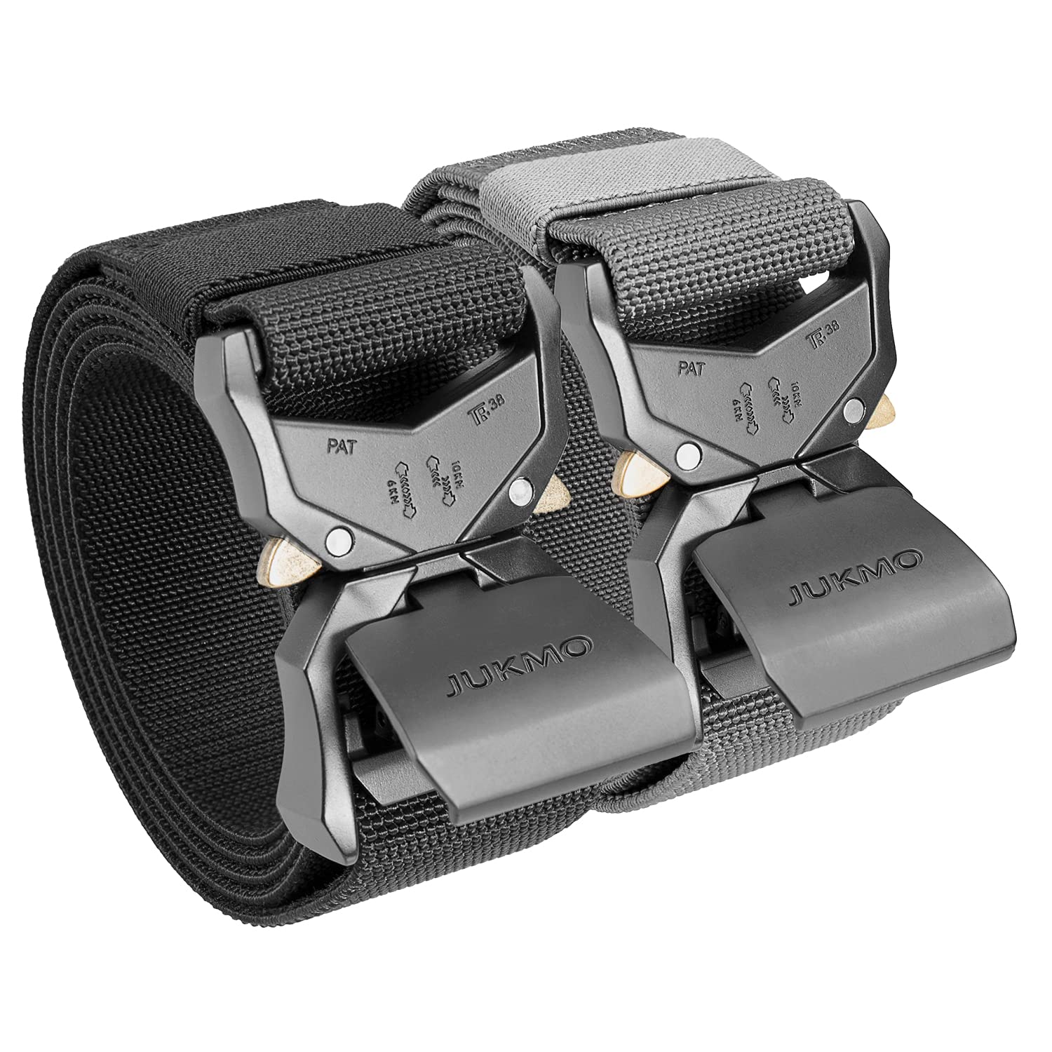JUKMO Taktischer Gürtel, Militär-Wandergürtel, 3,8 cm, Nylon-Web-Arbeitsgürtel mit robuster Schnellverschluss-Schnalle, 2 Stück