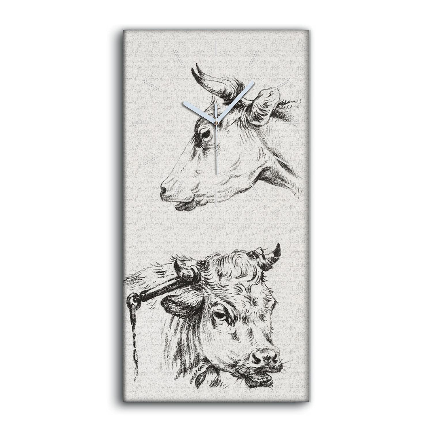 Horloge sur Toile Vache 30x60cm Coloray - Pendule Murale Silencieuse pour Salon