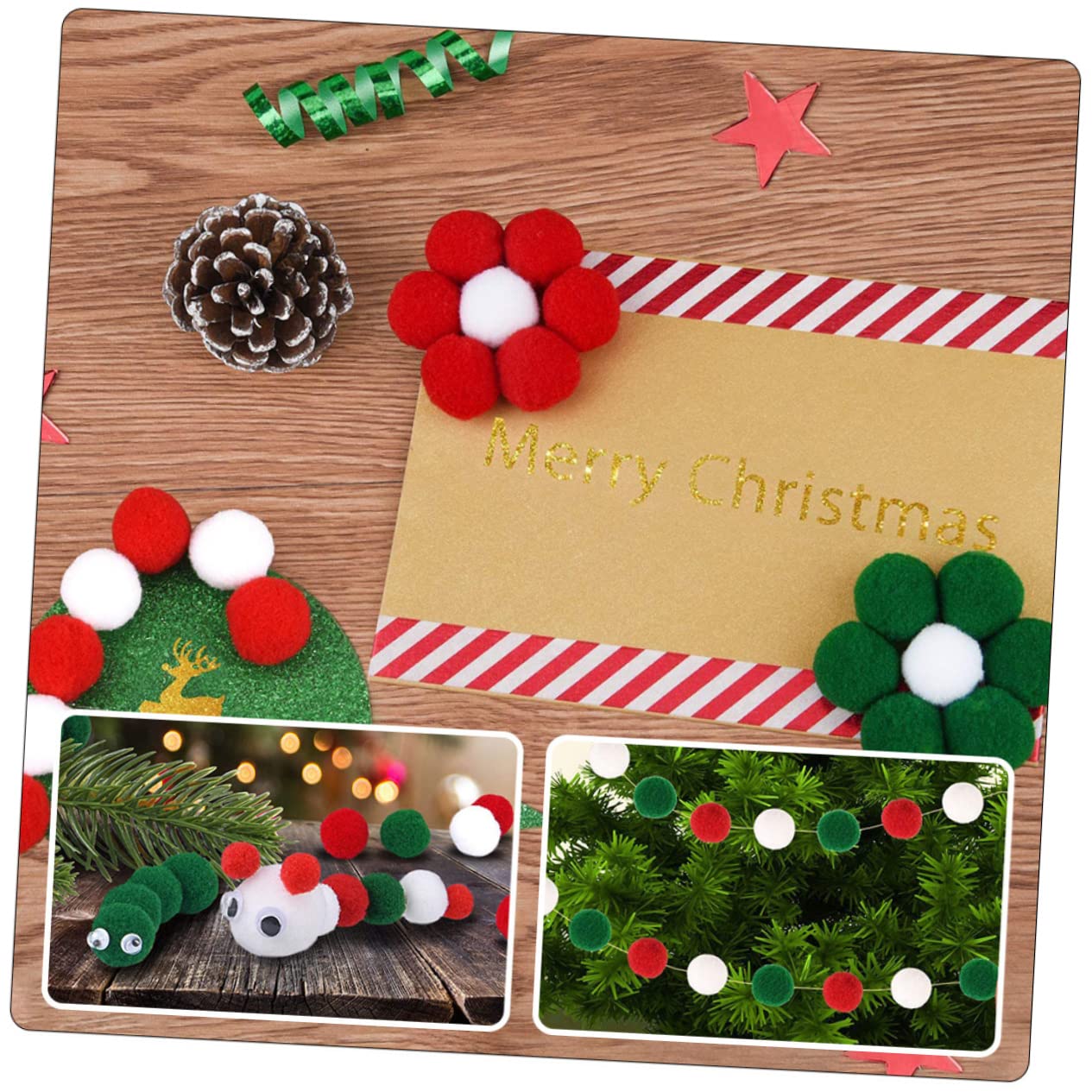 Zerodeko 5 Juegos Pompones De Decoración Navideña Bolas De Fieltro De Navidad Manualidades con Pompones Rojos Adornos Navideños De Fieltro Decoraciones Dulce Poliéster 2000 Piezas X 5