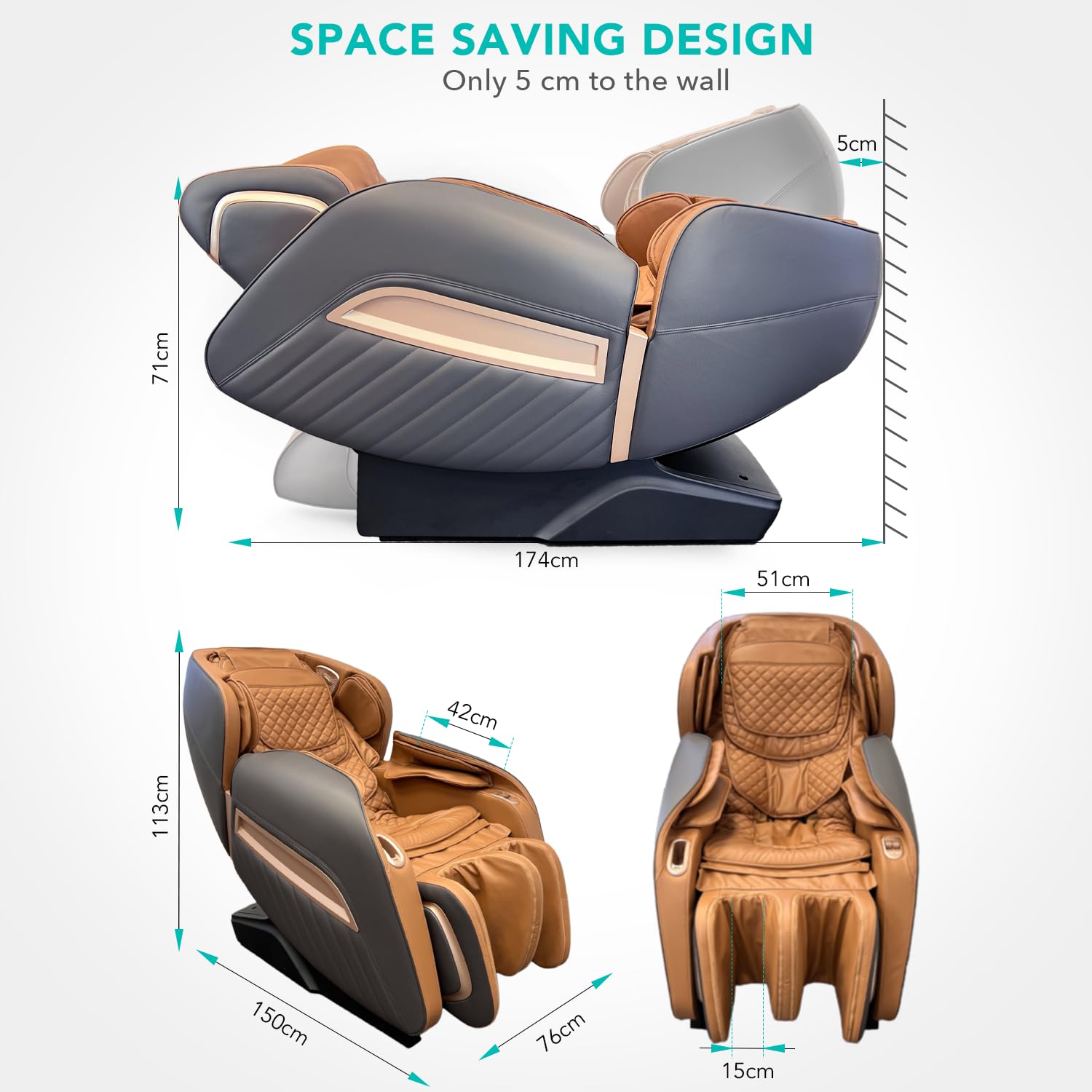 Sillón de masaje Shiatsu Zero Gravity silla de masaje presión de aire Bluetooth 3D Surround Sound Music para oficinas, tiendas y salones, color marrón